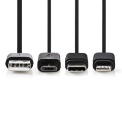 Nedis CCGP60620BK10 3-in-1 Sync And Charge-kabel Usb-a Male - Micro B Male / Type-c Male / Apple Lightning 8-pins Male 1,0 M Zwart