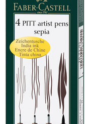 Faber Castell FC-167101 Tekenstift Faber-Castell Pitt Artist Pen 4-delig Etui Donker Sepia