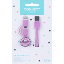 Alternative view of Kangaro K-58191006 Dresz 2in1 Micro-USB Laadkabel + Pin Lippen Roze