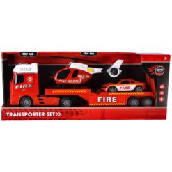 Rapid Wheels Autotransporter Brandweer + Auto en Helikopter + Licht en Geluid